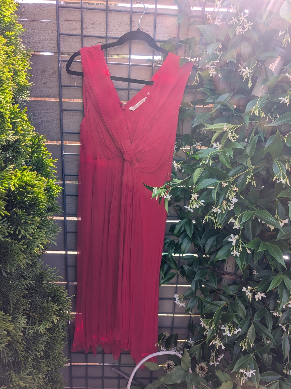 Soft Surroundings Red V-Neck Pleated Maxi Dress